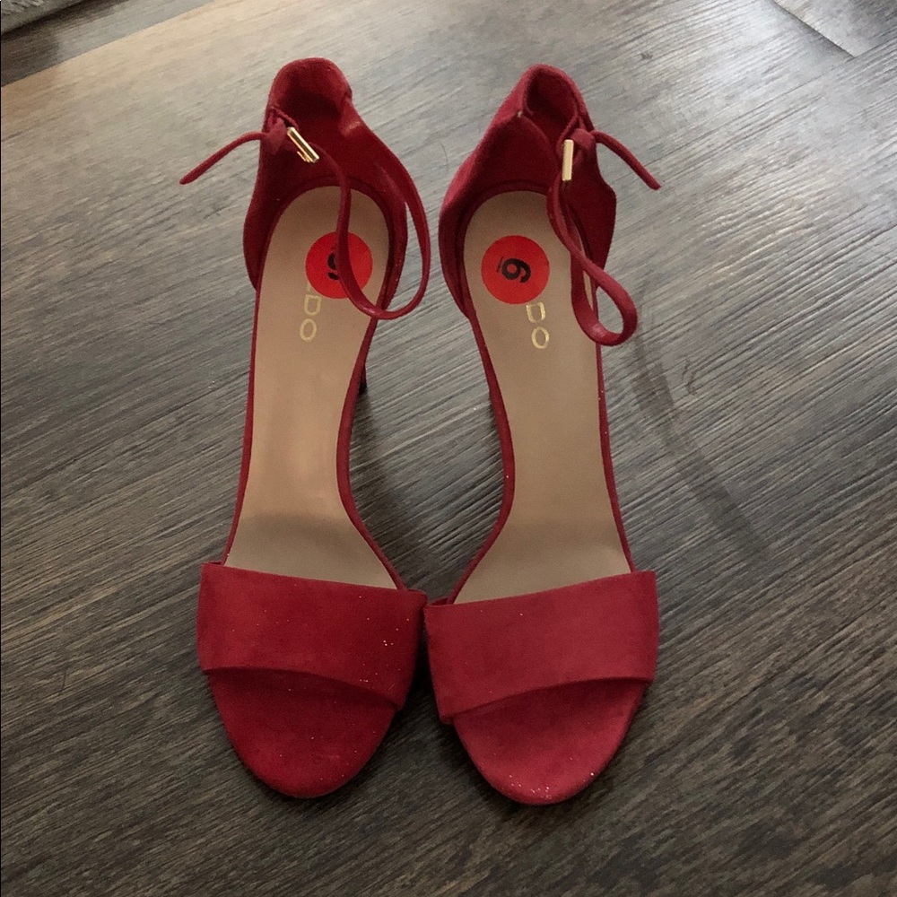 Aldo Red Suede Ankle-Strap Heels